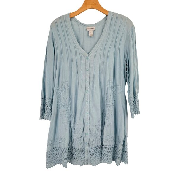 Soft Surroundings Light Blue Embroidered Tunic Top Size Large cotton womens - Picture 6 of 10